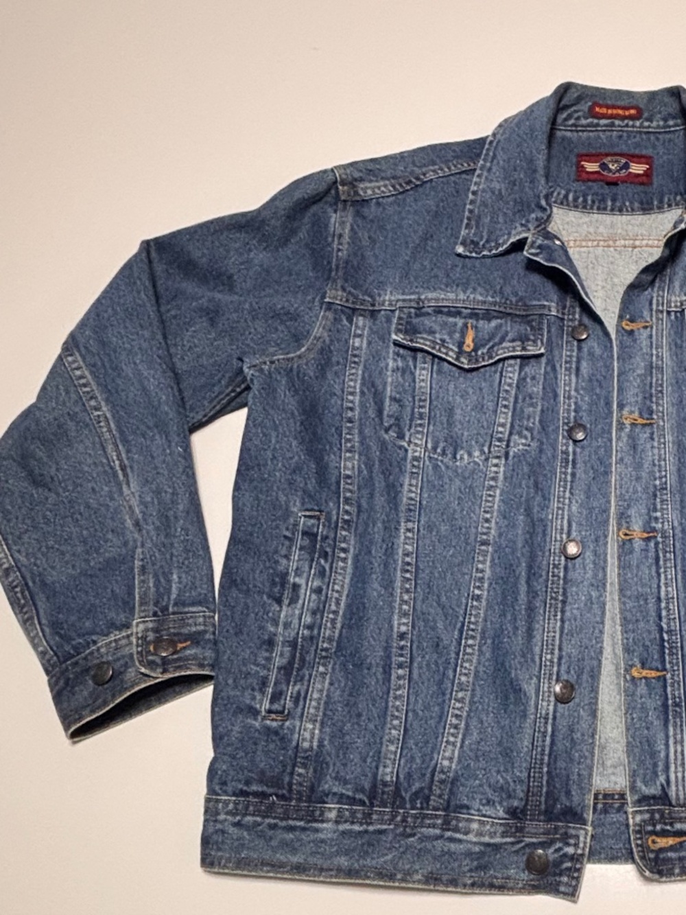 Vtg Denim Gear Jean Jacket Adult L Blue Trucker Heavy Cotton 80s Hong Kong Y2K